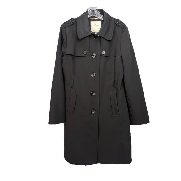 Kate Spade swing trench coat jacket black M medium white lining single breasted - Picture 1 of 7